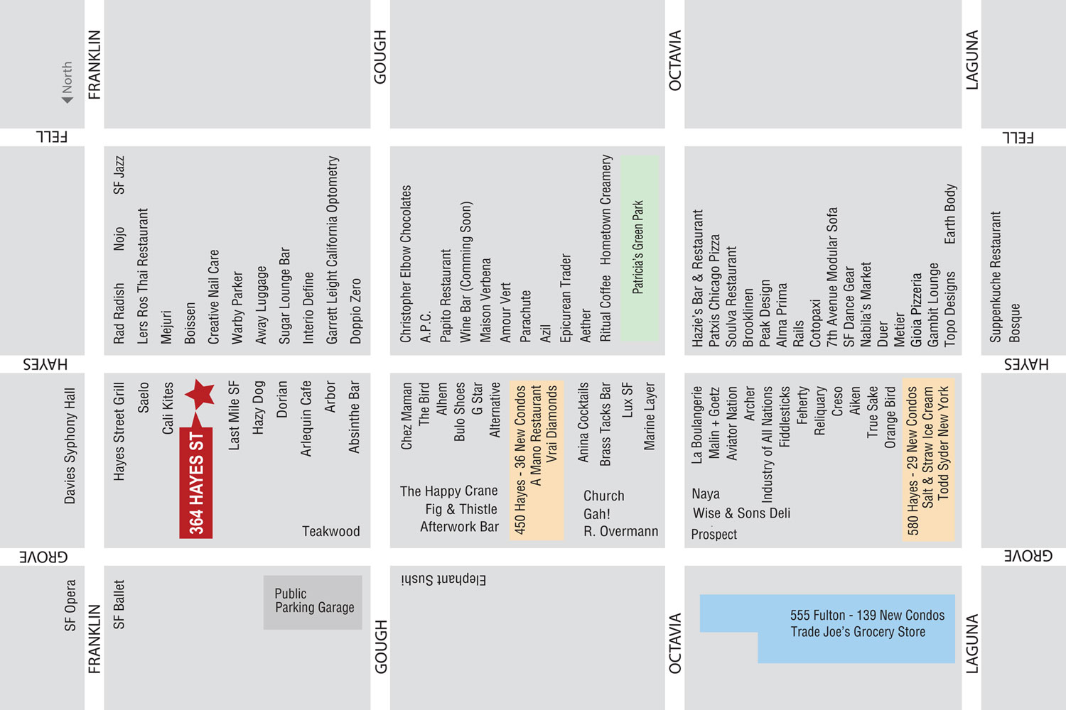 Map of shops and restaurants in Hayes Valley